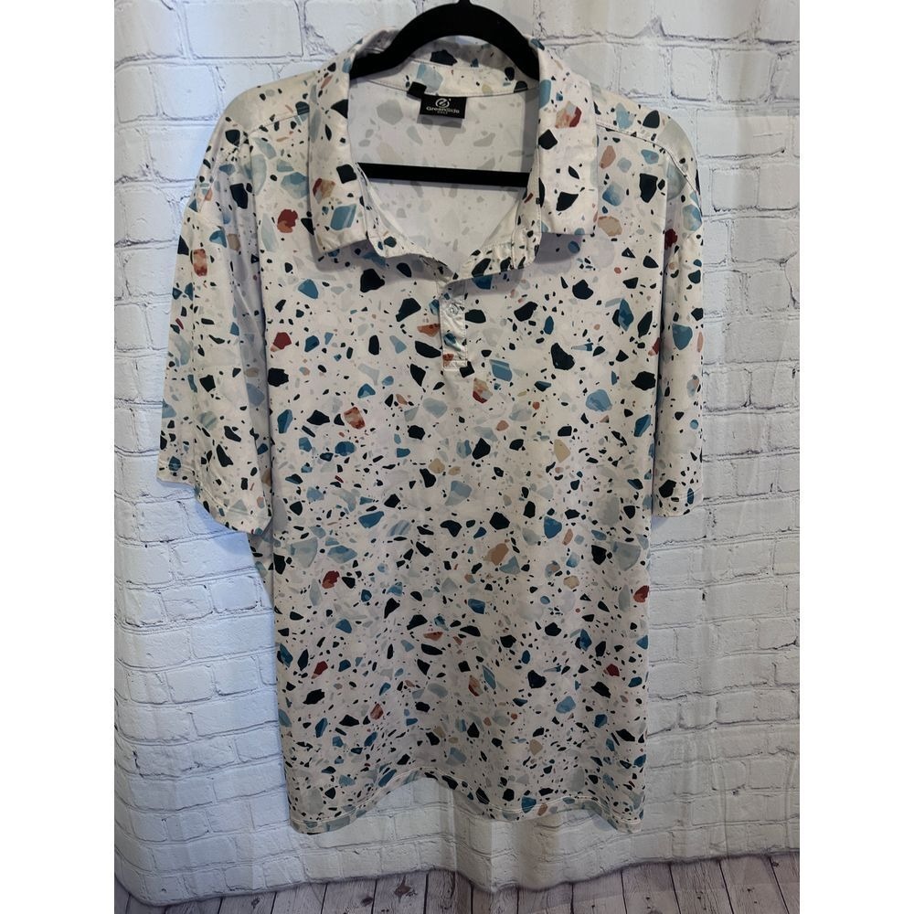 GreenSide Golf Granite Print Polo Shirt XXL White  Pattern Performance